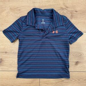 Under Armour Kids Navy and Coral Striped Polo